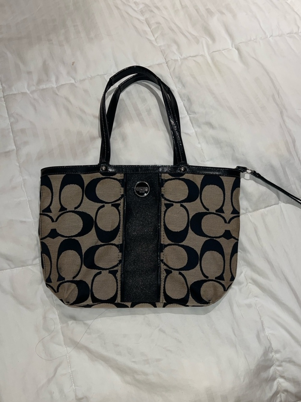 Coach Brown and Black Signature Canvas Tote